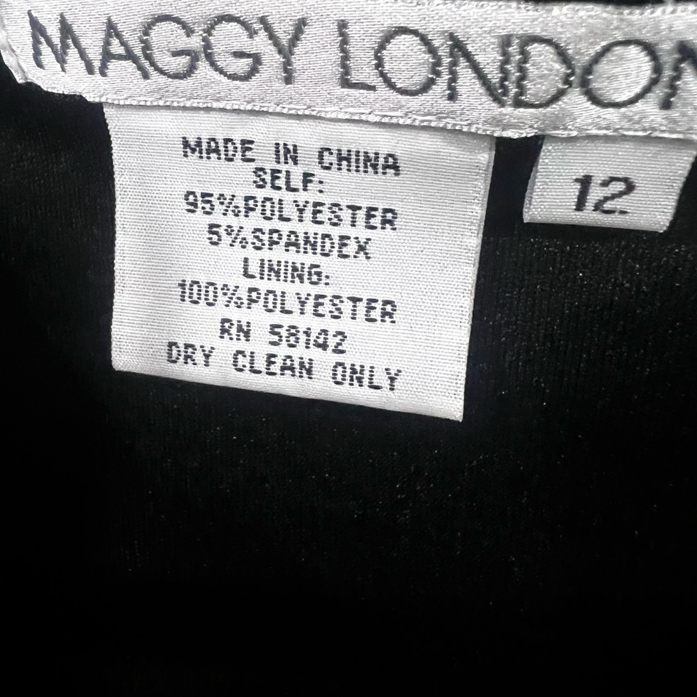 Maggy London Floral Geometric Blouson Dress Size 12 Black Waist Tie Lined - Picture 6 of 11